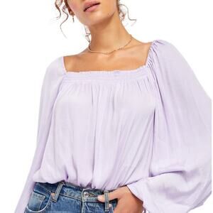 Free People Purple Another Round Balloon Sleeve Satin Bodysuit Size Large